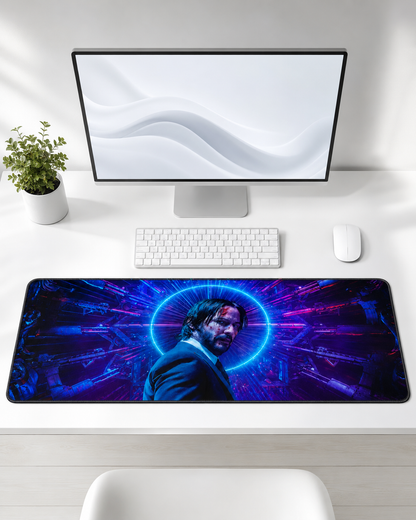 John Wick Neon Halo Mousepad – 80cm×33cm Extended Gaming Desk Mat