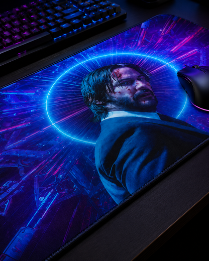 John Wick Neon Halo Mousepad – 80cm×33cm Extended Gaming Desk Mat