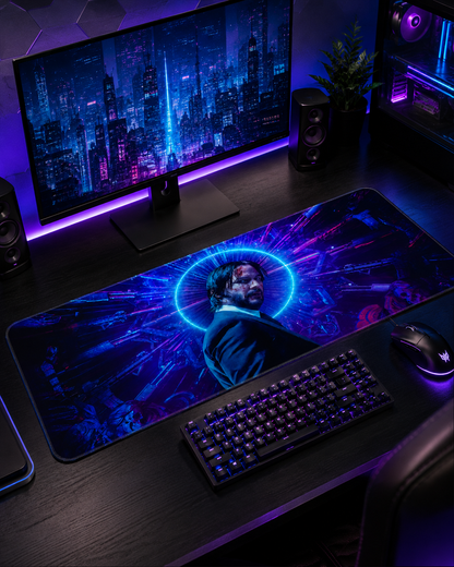 John Wick Neon Halo Mousepad – 60×30cm Extended Gaming Desk Mat