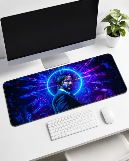 John Wick Neon Halo Mousepad – 60×30cm Extended Gaming Desk Mat