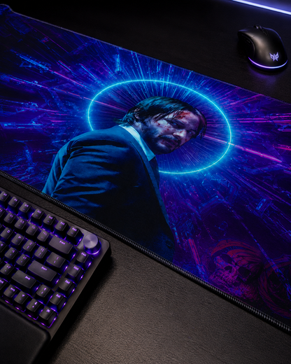 John Wick Neon Halo Mousepad – 60×30cm Extended Gaming Desk Mat