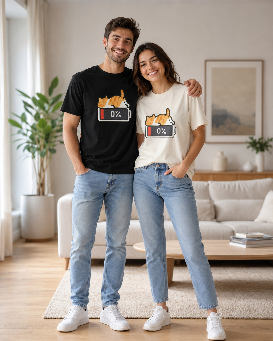 Low Battery Cat T-shirt - Unisex Classic Crew T-Shirt