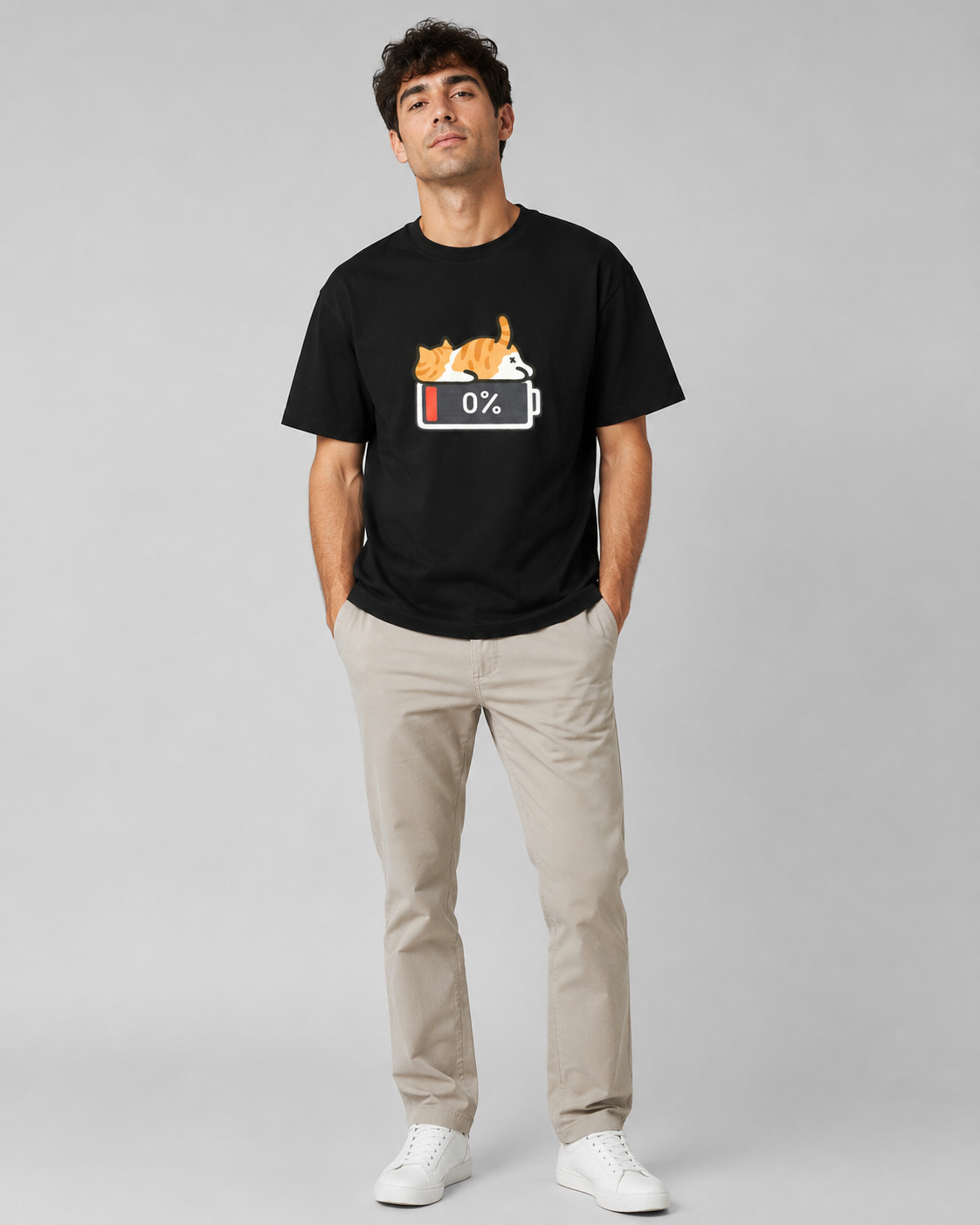 Low Battery Cat T-shirt - Unisex Classic Crew T-Shirt