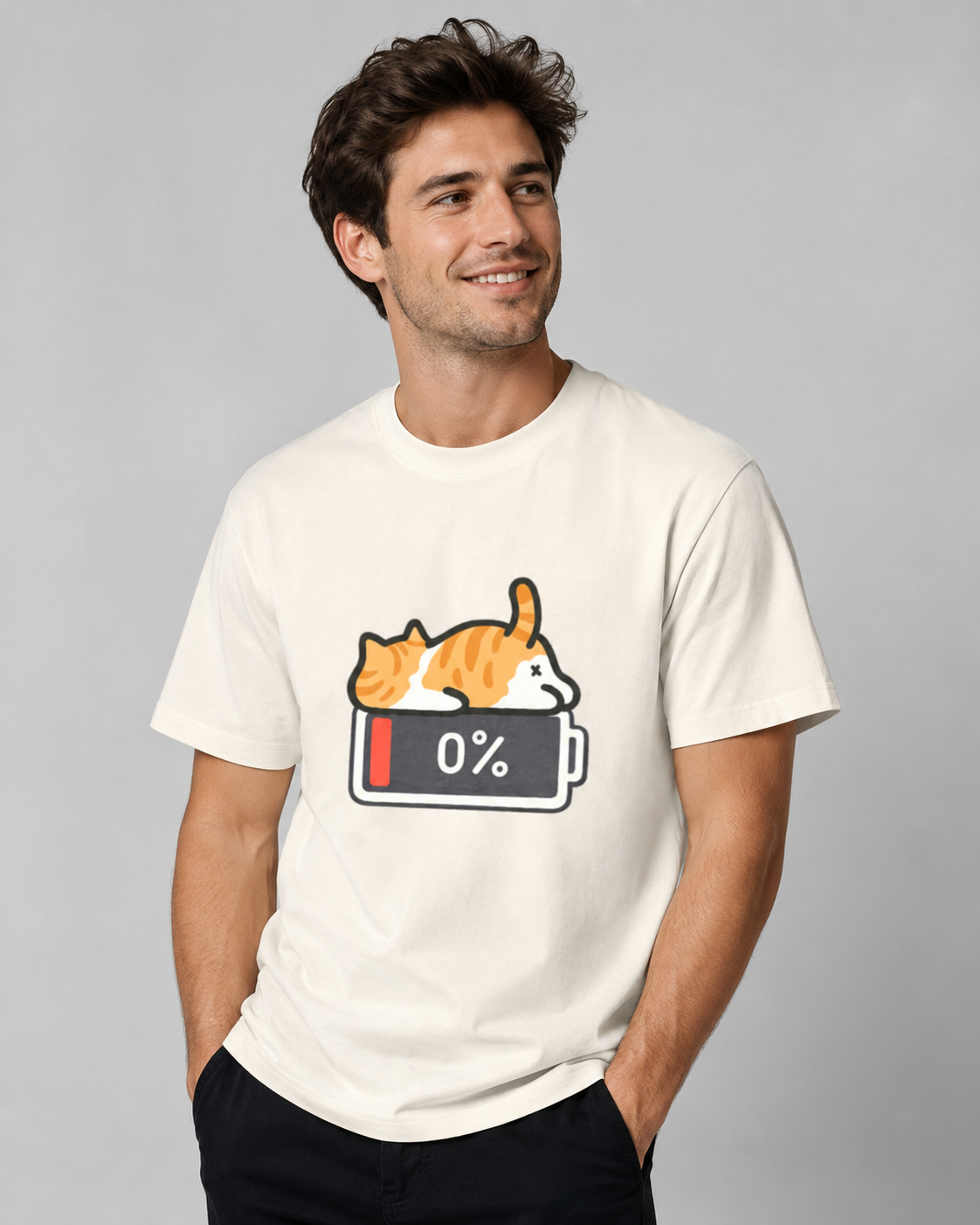 Low Battery Cat T-shirt - Unisex Classic Crew T-Shirt
