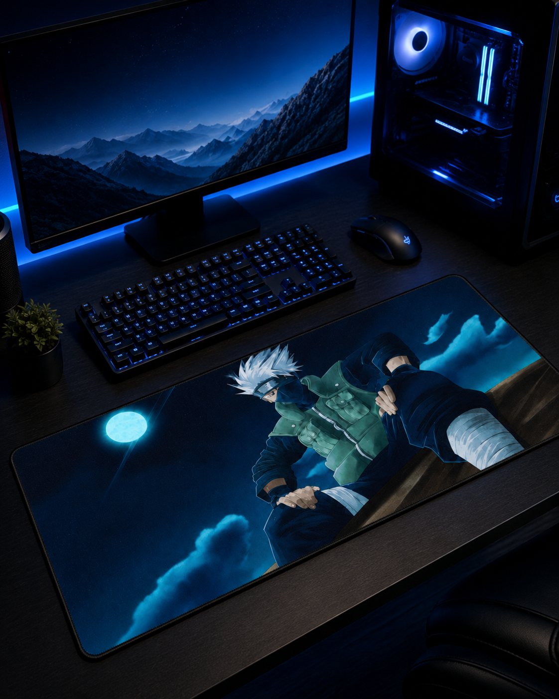 Moonlit Shadow Ninja Anime Mousepad – 60×30cm Extended Gaming Desk Mat
