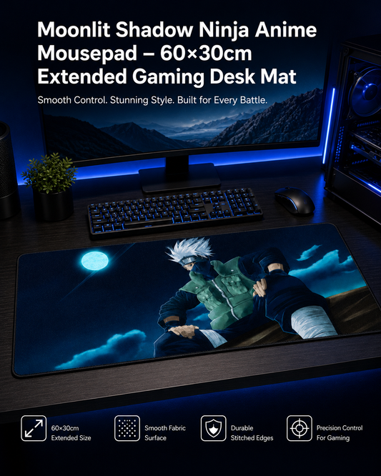 Moonlit Shadow Ninja Anime Mousepad – 60×30cm Extended Gaming Desk Mat