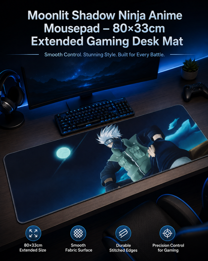 Moonlit Shadow Ninja Anime Mousepad – 80×33cm Extended Gaming Desk Mat