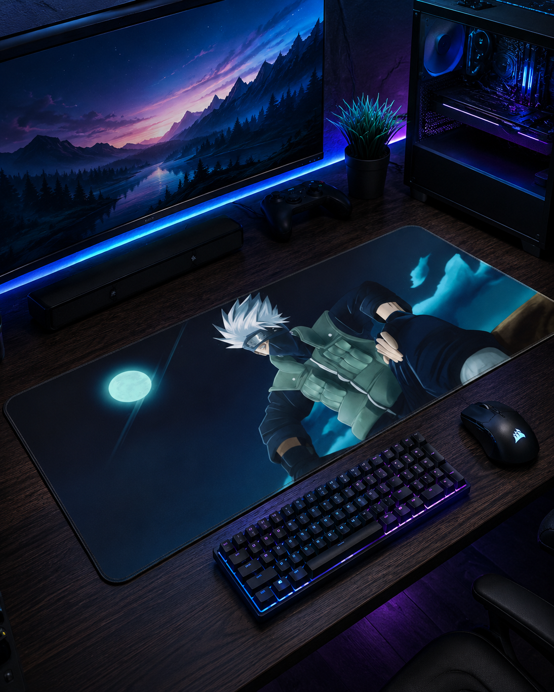 Moonlit Shadow Ninja Anime Mousepad – 80×33cm Extended Gaming Desk Mat