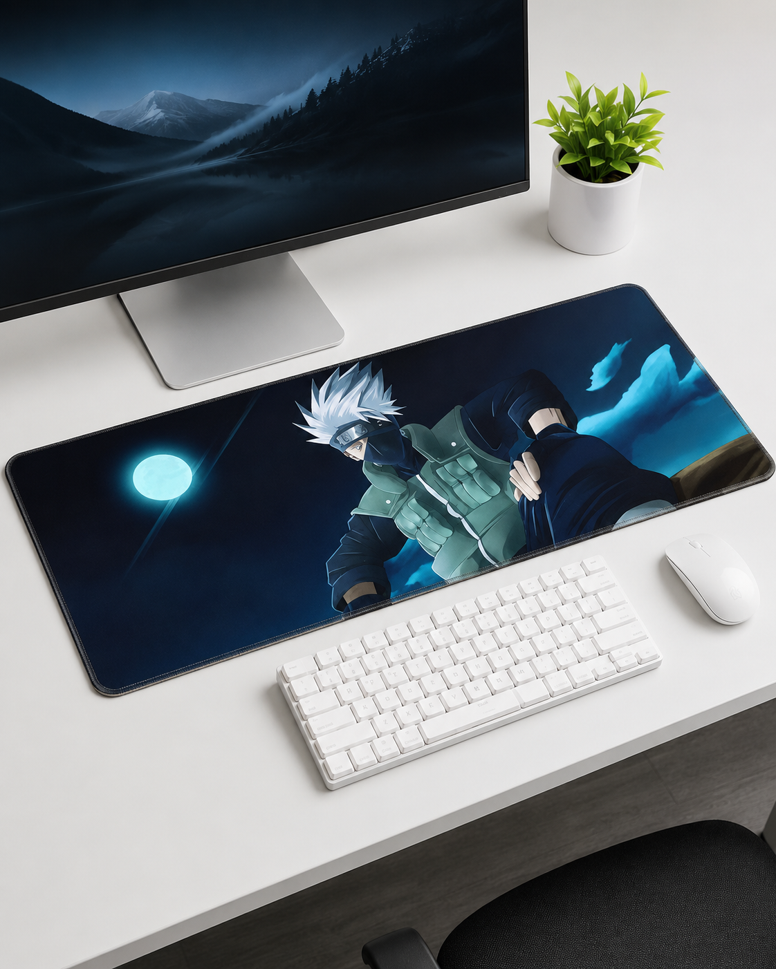 Moonlit Shadow Ninja Anime Mousepad – 80×33cm Extended Gaming Desk Mat